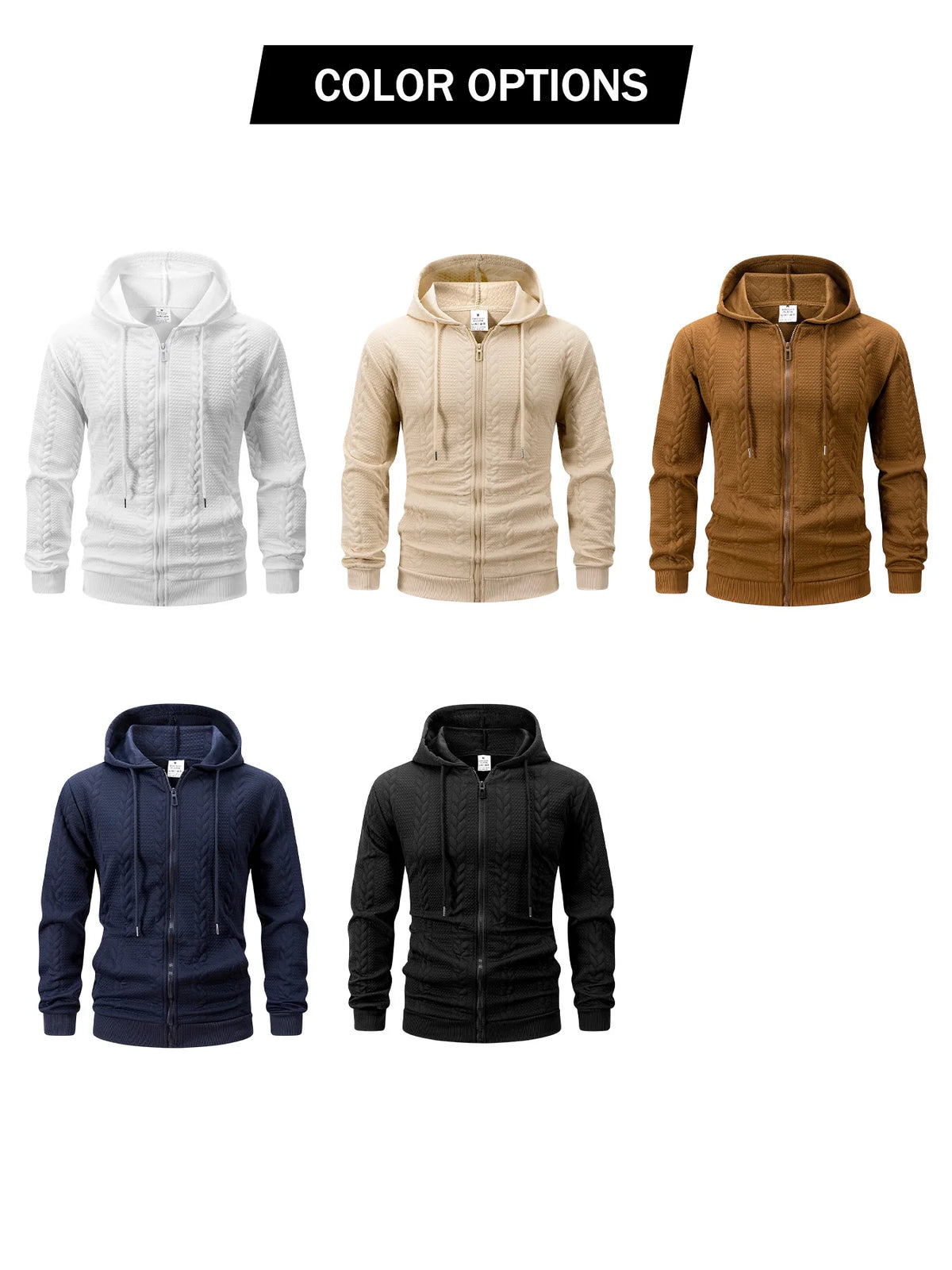 Men's Textured Zip Hooded Sweatshirt Full Zipper Jacket/Kangaroo Pocket Ribbed Cuffs Warm Casual Street Outerwear