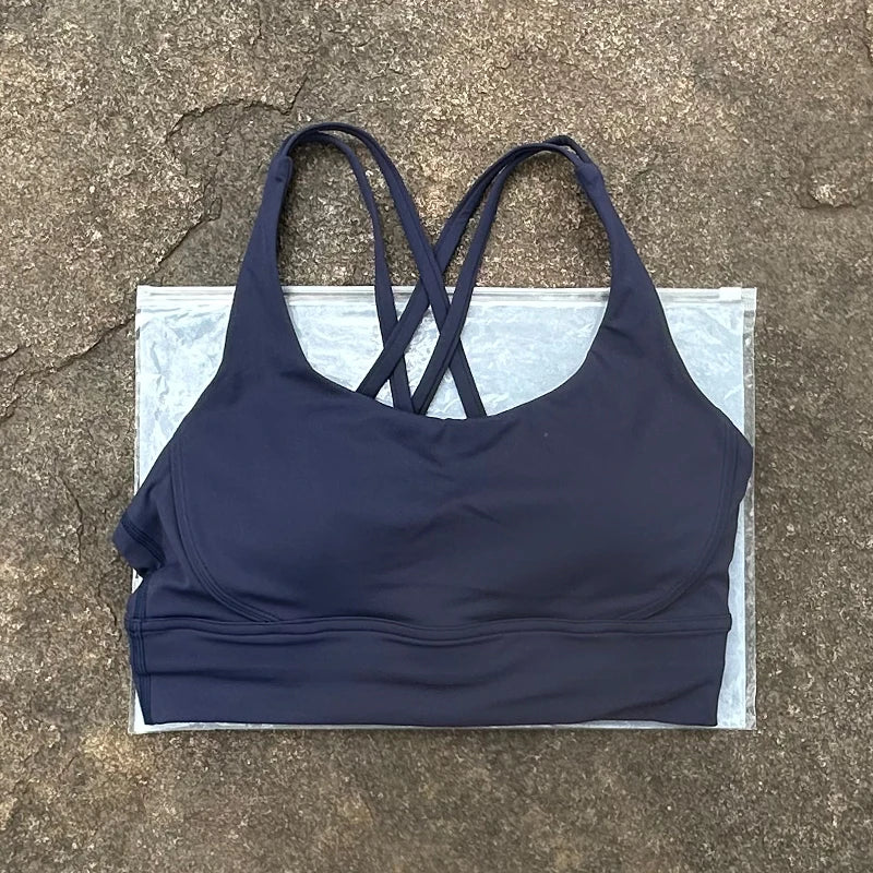 Women Sports Bra Sexy Criss Cross Straps Back High Support/Impact Yoga Underwear Running Fitness Gym Padded Bralette
