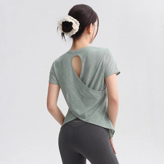Women's Tight Sports T-shirt Quick Dry Short Sleeve Yoga T-shirt/Pilates Fitting Fitness Back Hollow Out Running crop top women