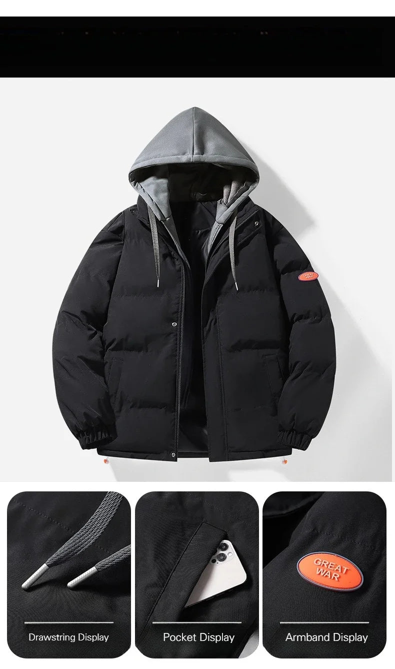 Fashion Men's Hooded Parka Jackets Thick Warm Outdoor Streetwear/Casual Winter Quality Male Puffer Jacket Couple Coats