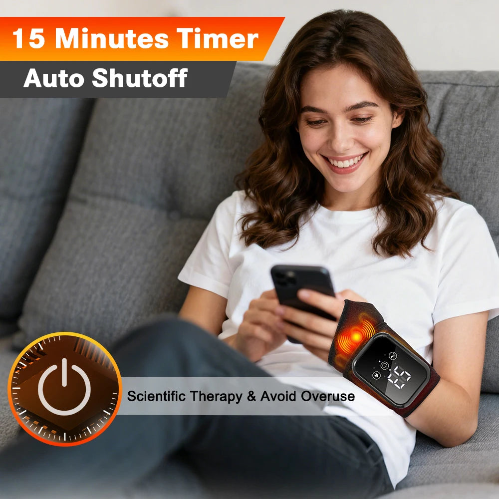Cordless Heated Hand Wrist Massager with Vibration 3 Heat Levels/3 Massage Modes Smart Touch Control, Electric Wrist Brace Wrap