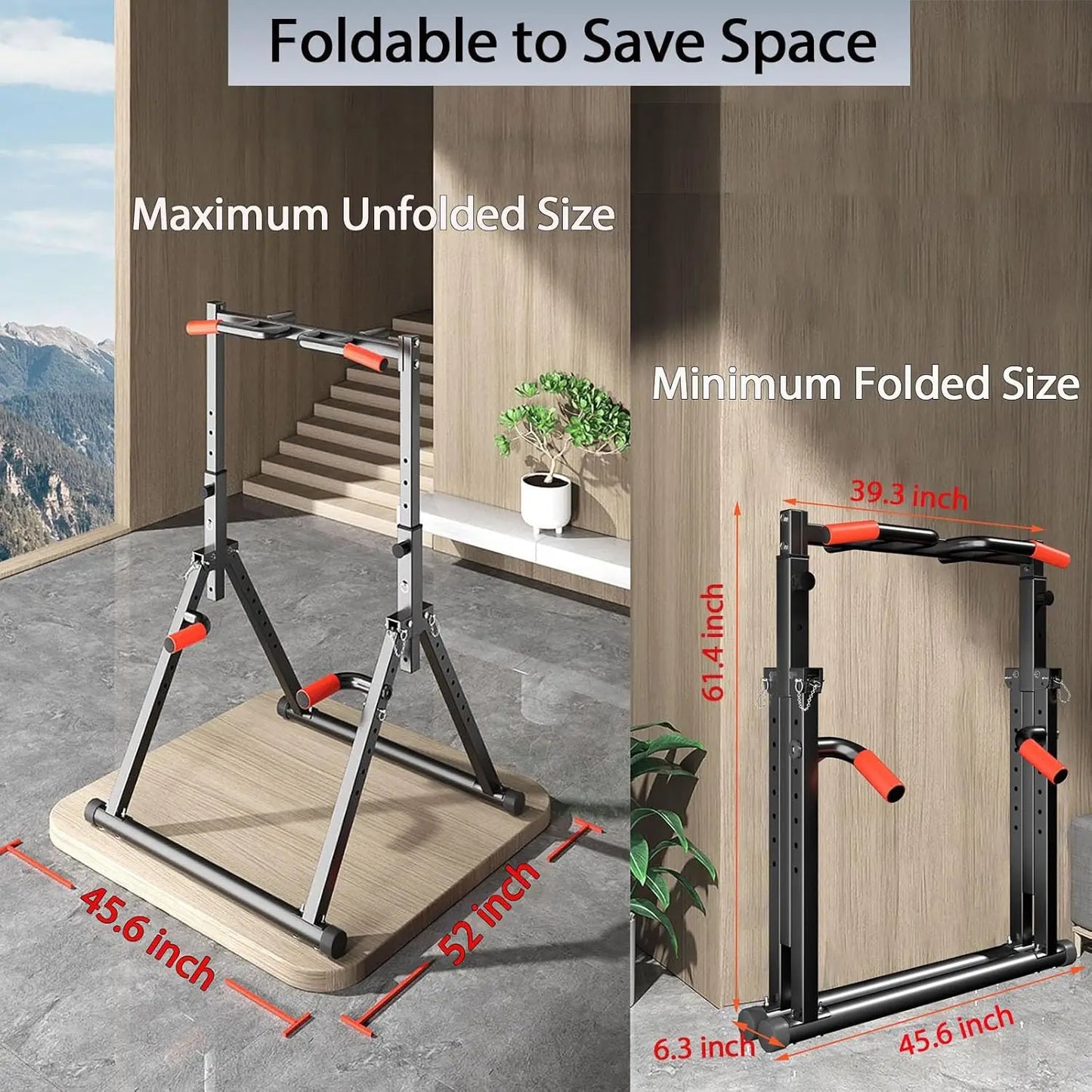 Dobests Foldable Power Tower Dip Station Pull Up Bar Station/Adjustable Multifunction Pull Up Tower Station Workout