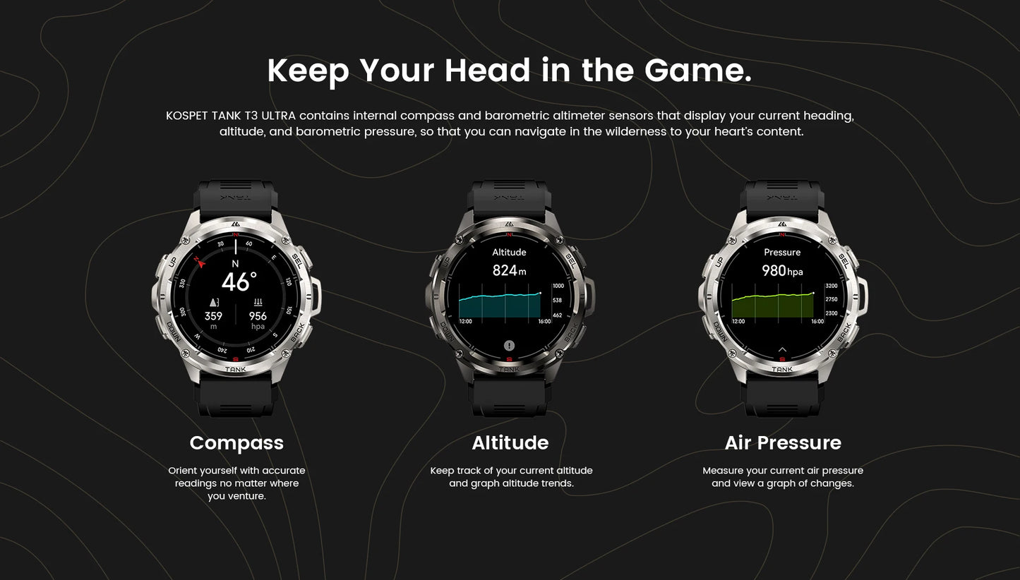 Original KOSPET TANK T3 Ultra GPS Smart Watch for Men Rugged Smartwatch/470mAh Fitness AMOLED Bluetooth Electronic Watches