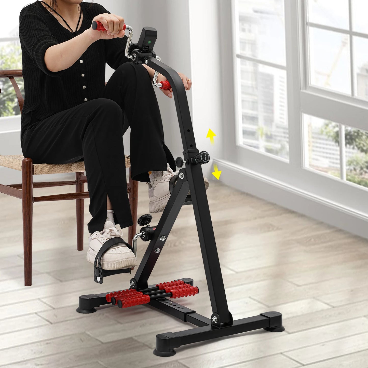 ABS Pedal Exerciser Bike Black Manual Fitness Bike/Adjustable Height 36*38*93cm for Sports Enthusiasts