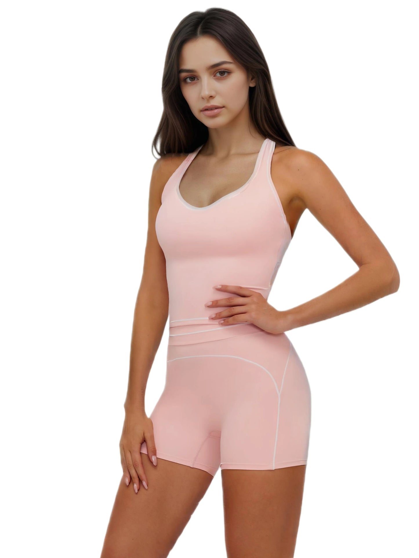 Airila 2-Piece Yoga Set, Racing Vest Yoga Shorts Outdoor Sports Shorts/Removable Pads 4-Way Stretch Fitness Shorts