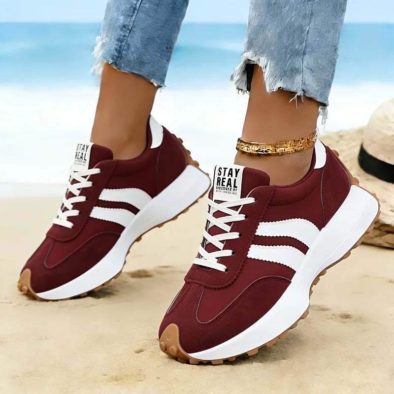 Women Retro Stripe Platform Sneakers Vintage Suede Lace Up/Casual Shoes Thick Sole Non Slip Walking Trainers Fashion