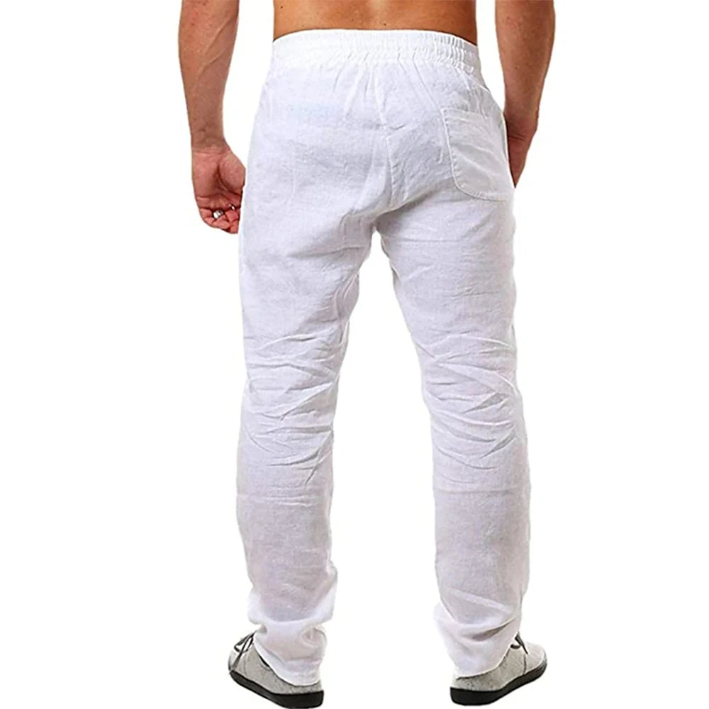 Men's Cotton Linen Pants Male Autumn New Breathable/Solid Color Linen Trousers Fitness Streetwear S-3XL