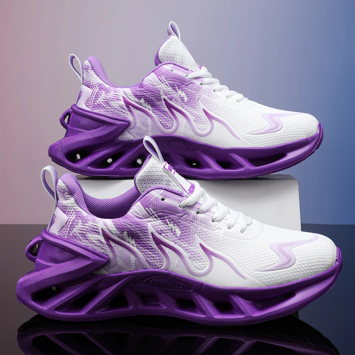 Women Gradient Print Blade Sneakers Breathable Flying Weave Mesh/Shock Absorb Sole Lightweight Non Slip Lace Up Running Shoes