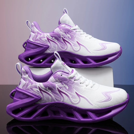 Women Gradient Print Blade Sneakers Breathable Flying Weave Mesh/Shock Absorb Sole Lightweight Non Slip Lace Up Running Shoes
