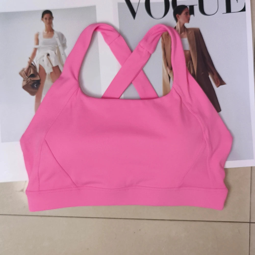 Solid color cross back sports bra quick drying shock-absorbing/Pilates yoga vest running and fitness bra