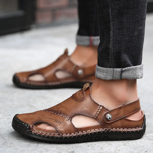 Men's Home Sandals Casual Shoes Breathable Sandals/Men's Leather Summer Outdoor Beach Men's Sandals Slides