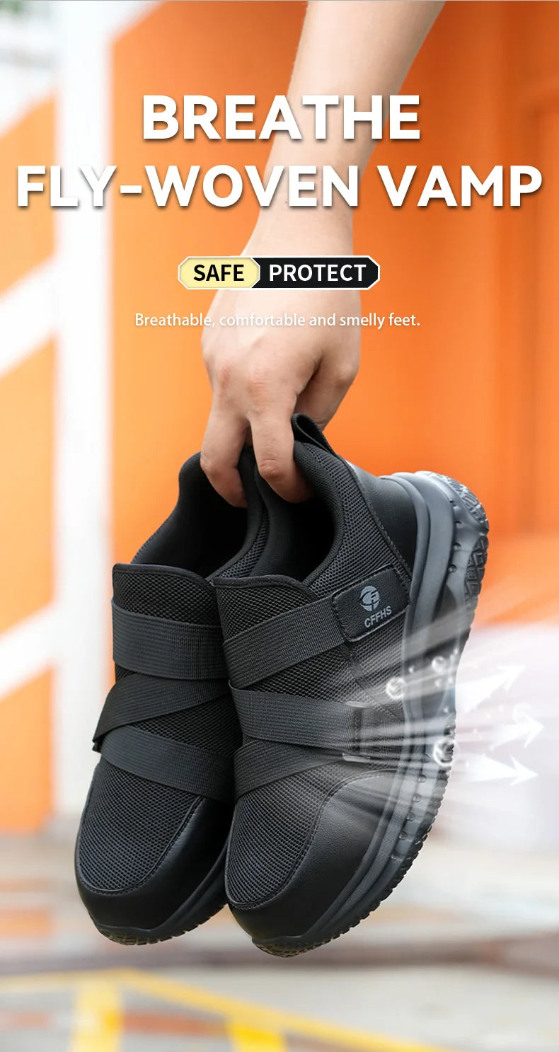 Velcro-Fastened Men's Breathable Casual/Work Safety Shoes with Impact and Puncture Resistance