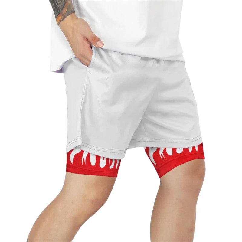 Stylish 2 in 1 Workout Running Shorts for Men Gym Athletic/Quick Dry Shorts with Liner Summer Casual Print Shorts with Pockets