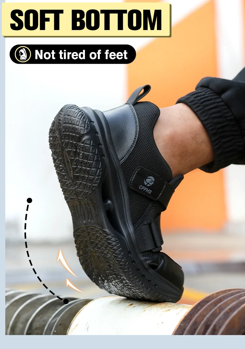 Velcro-Fastened Men's Breathable Casual/Work Safety Shoes with Impact and Puncture Resistance