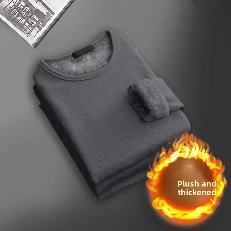 Men's Long Sleeve Thermal Underwear Fleece Lined Thick T-Shirt/round Neck Slim Fit Base Shirt Pure Color Inner Wear Autumn Top