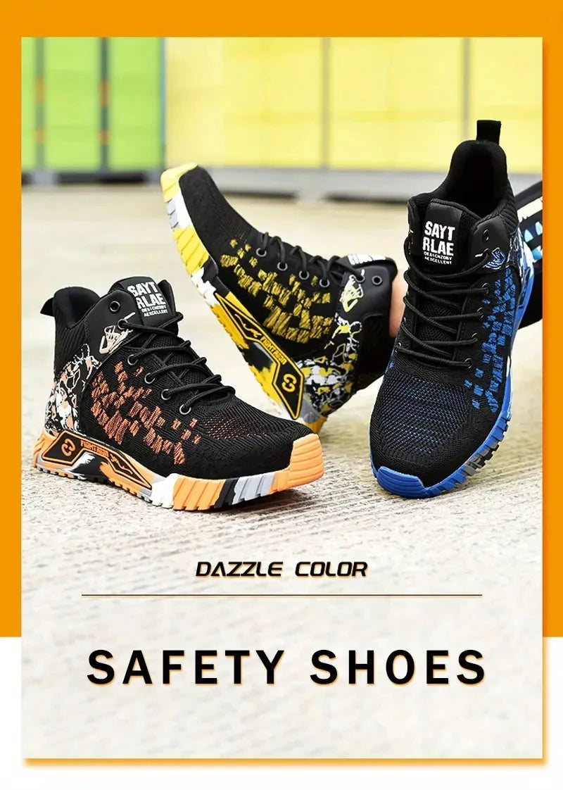 Camo Camouflage High Top Steel Toe Safety Work Boots for Men/Anti-Smash Puncture Resistant Breathable Indestructible