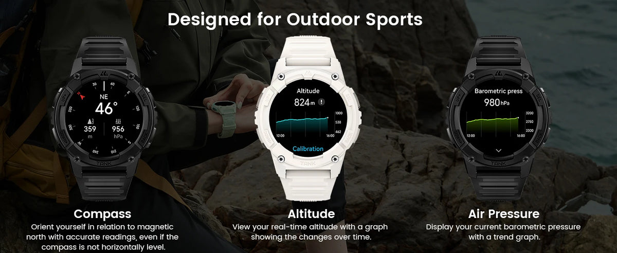 KOSPET TANK S2 GPS Smart Watch For Women Compass Altimeter Barometer/Bluetooth Call AI Voice AMOLED IP69K Waterproof Smartwatch