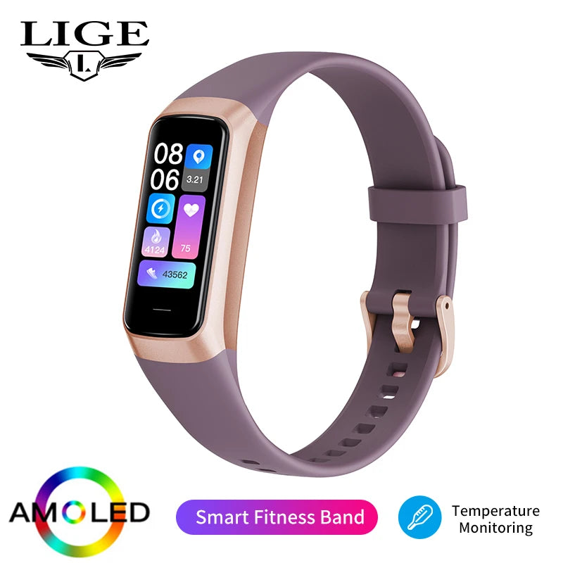 LIGE Amoled Smart Watch Smartwatch Band Women Heart Rate Blood/Waterproof Connected Smart Bracelet Sport Fitness Tracker  Watch