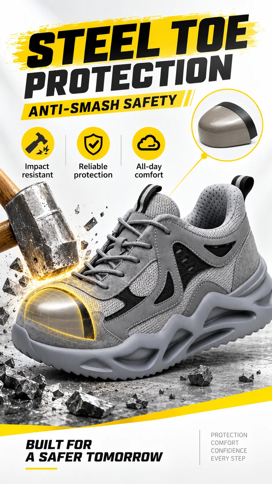 Puncture-Resistant Impact-Resistant Work Shoes Men's Steel Toe/Safety Work Boots Breathable Slip-Resistant Oil-Resistant