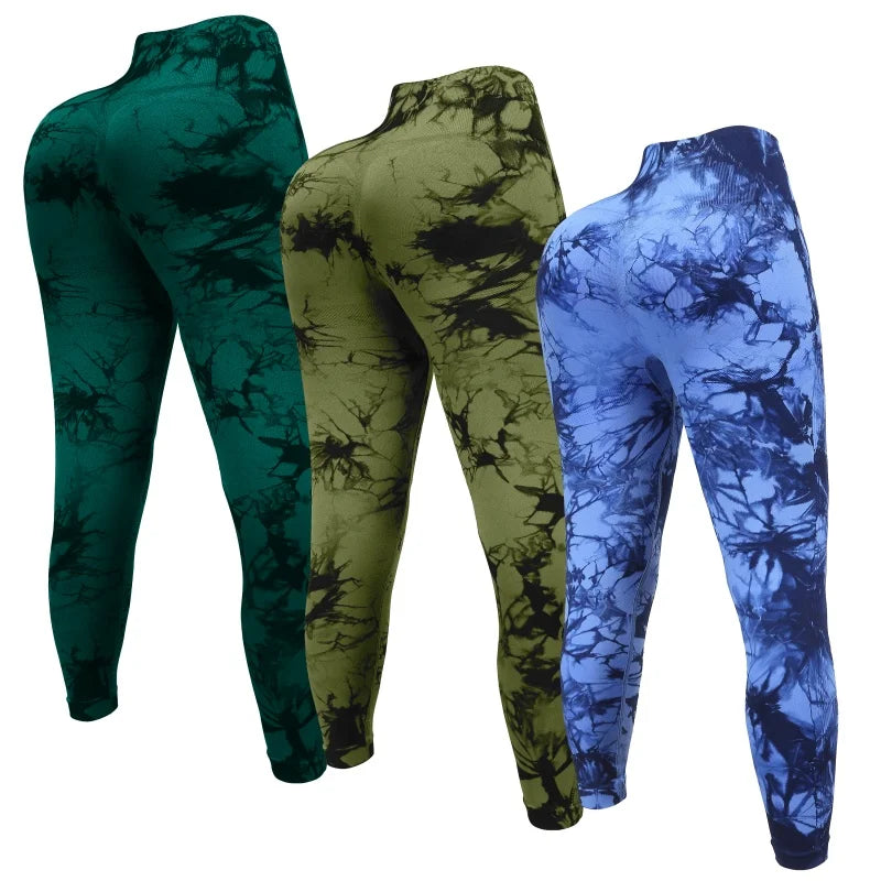 3 Piece Workout Leggings Sets for Women High Waisted Tie Dye Gym Scrunch/Lifting Seamless Yoga Leggings Athletic Pants