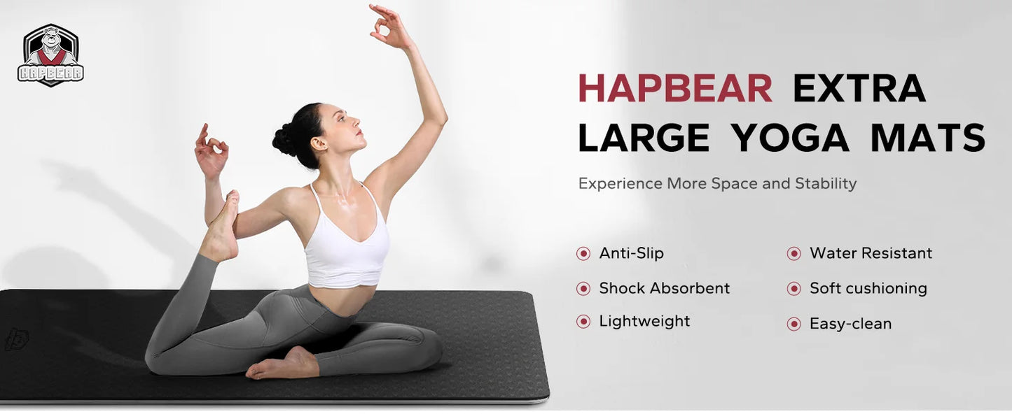 HAPBEAR Large Yoga Mat Extra Wide 72"x36" 6mm TPE Double Sided/Non Slip Exercise Mat Non-Slip Textured Surface Durable Cushion