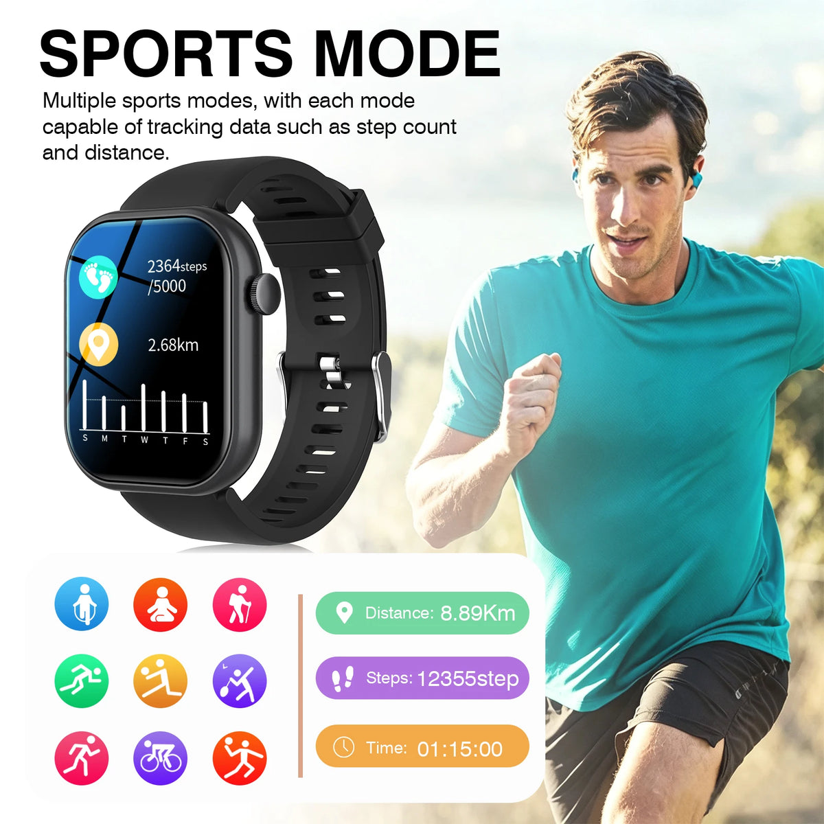 New Smart Watch HD Touch Screen Smart Watch Wireless Call/Music Control, Fitness Tracker Remote Camera Multi-Sport Modes