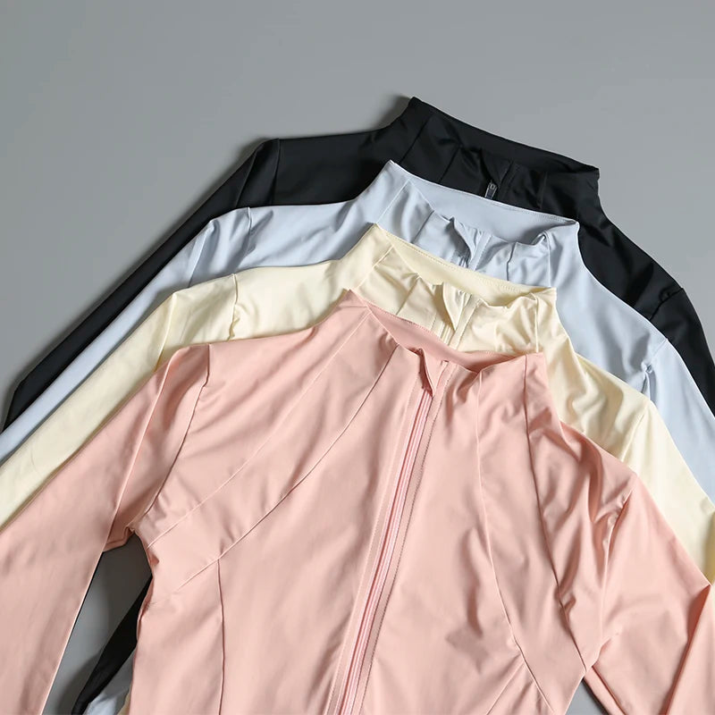 New yoga wear ladies coat round high elastic loose exercise/yoga fitness long sleeve stand-up collar yoga tops