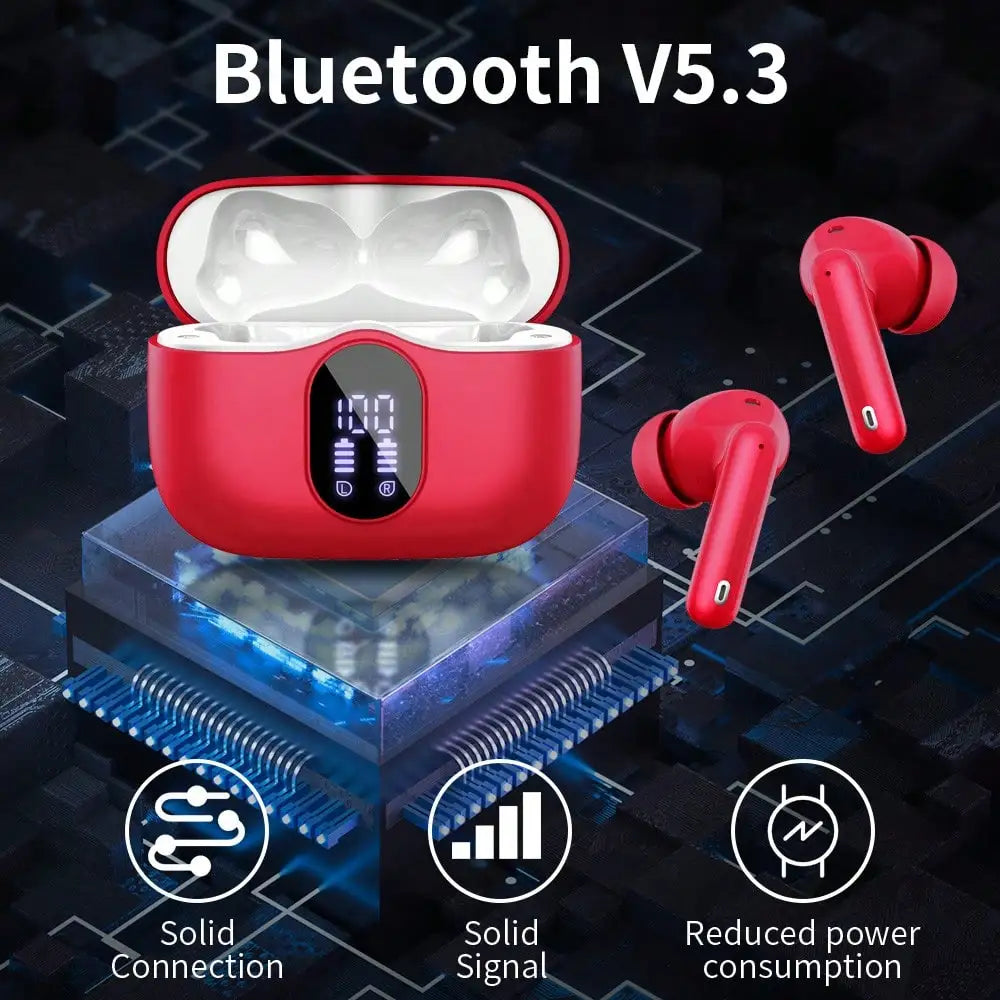 Ordtop Wireless Earbuds Bluetooth Headphones 48H Playtime Ear Buds/With LED Power Display, IPX7 Waterproof Bluetooth 5.4 Earphones