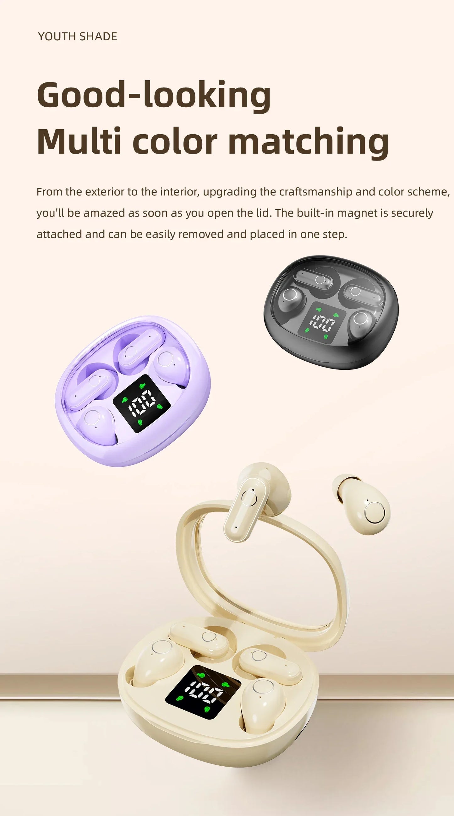New Dual Wireless Bluetooth Earphones, HiFi Sound Low Latency/Noise Reduction Earbuds for iPhone Android