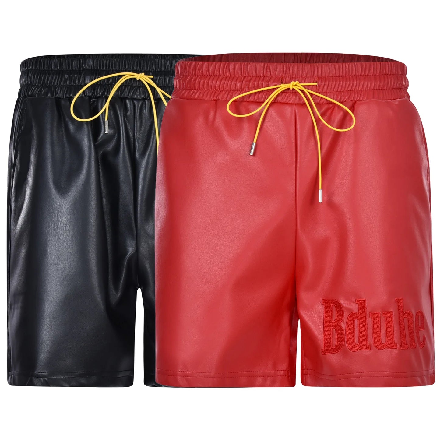 Men's Pu Leather Shorts Zipper Straight Leg Shorts/Clubwear Men's Cotton Athletic Shorts With Pockets Business