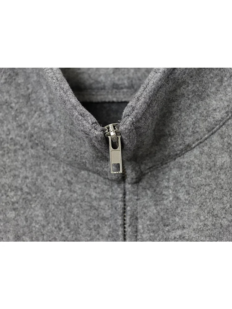 Women's Loose Stand Collar Jacket Coats Long Sleeve Zip Up Pockets/Streetwear Autumn New  Lady Casual Solid Outerwear