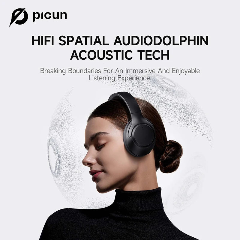 Picun F2 ANC Bluetooth Headphones Noise Canceling HD Mic/ENC Calls 25ms Low Latency Wireless Headset HIFI Sound