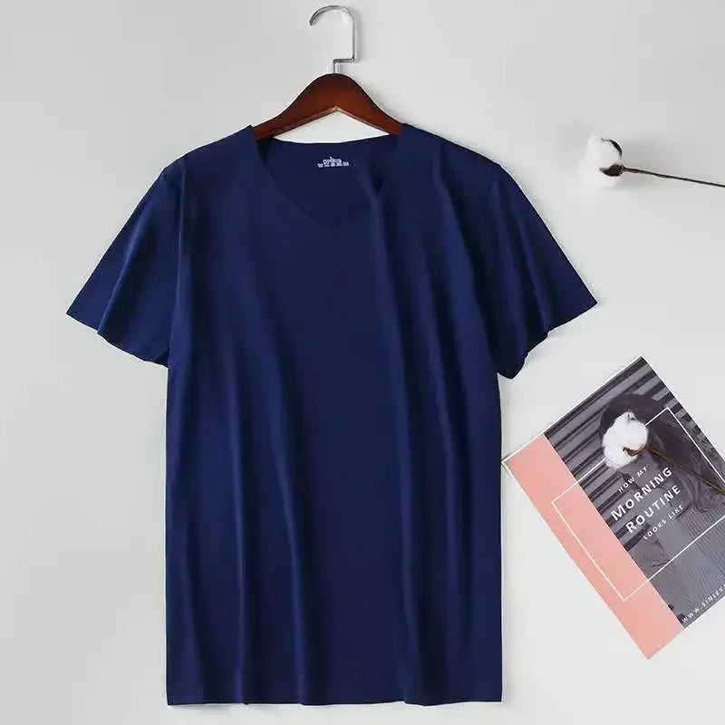 Ice Silk Men T-shirts Summer Seamless Sport Underwear Casual V-neck/Thin T-shirts Quick Dry Shirt Tops Bottoming Shirt for Men