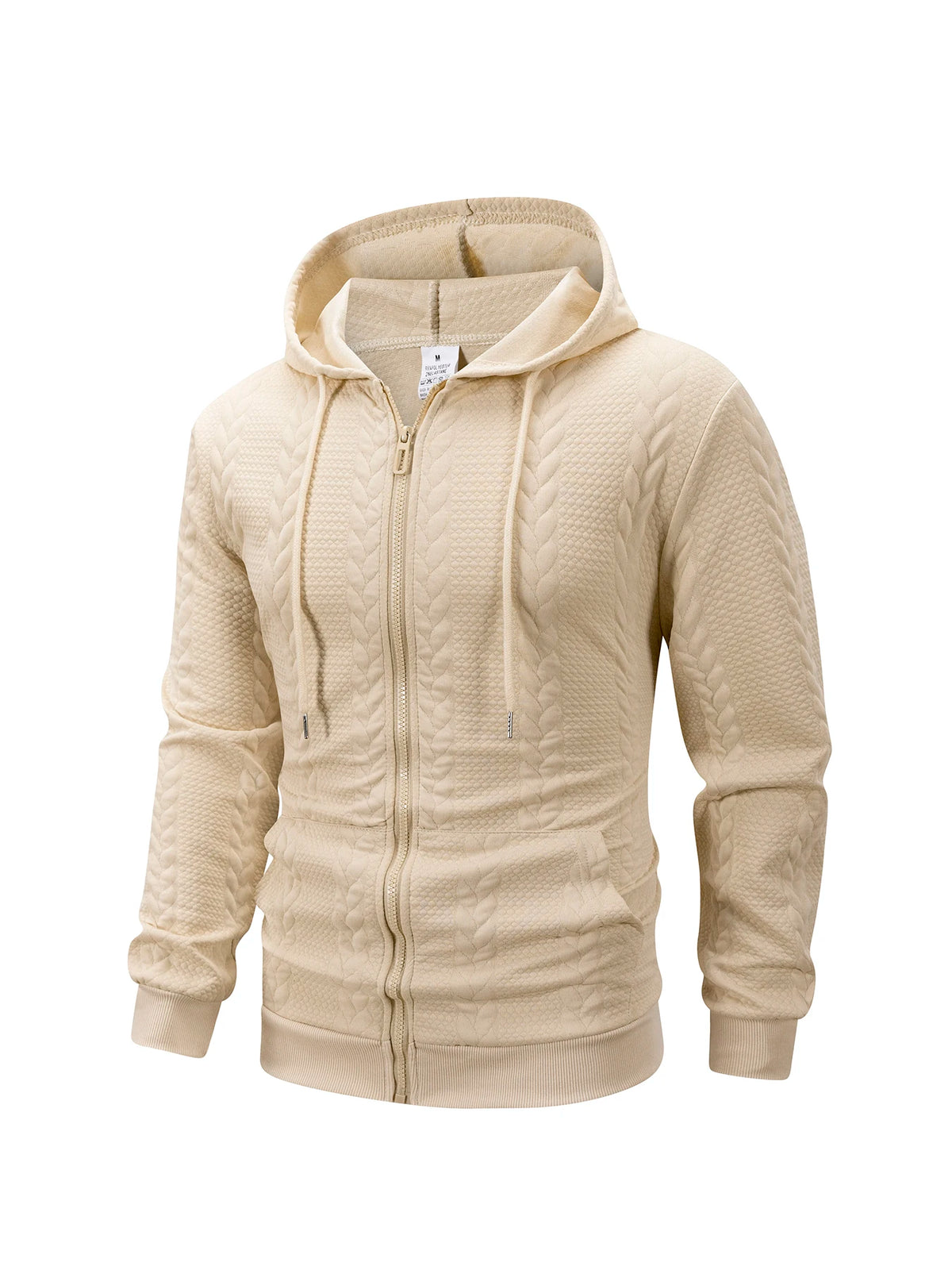 Men's Textured Zip Hooded Sweatshirt Full Zipper Jacket/Kangaroo Pocket Ribbed Cuffs Warm Casual Street Outerwear