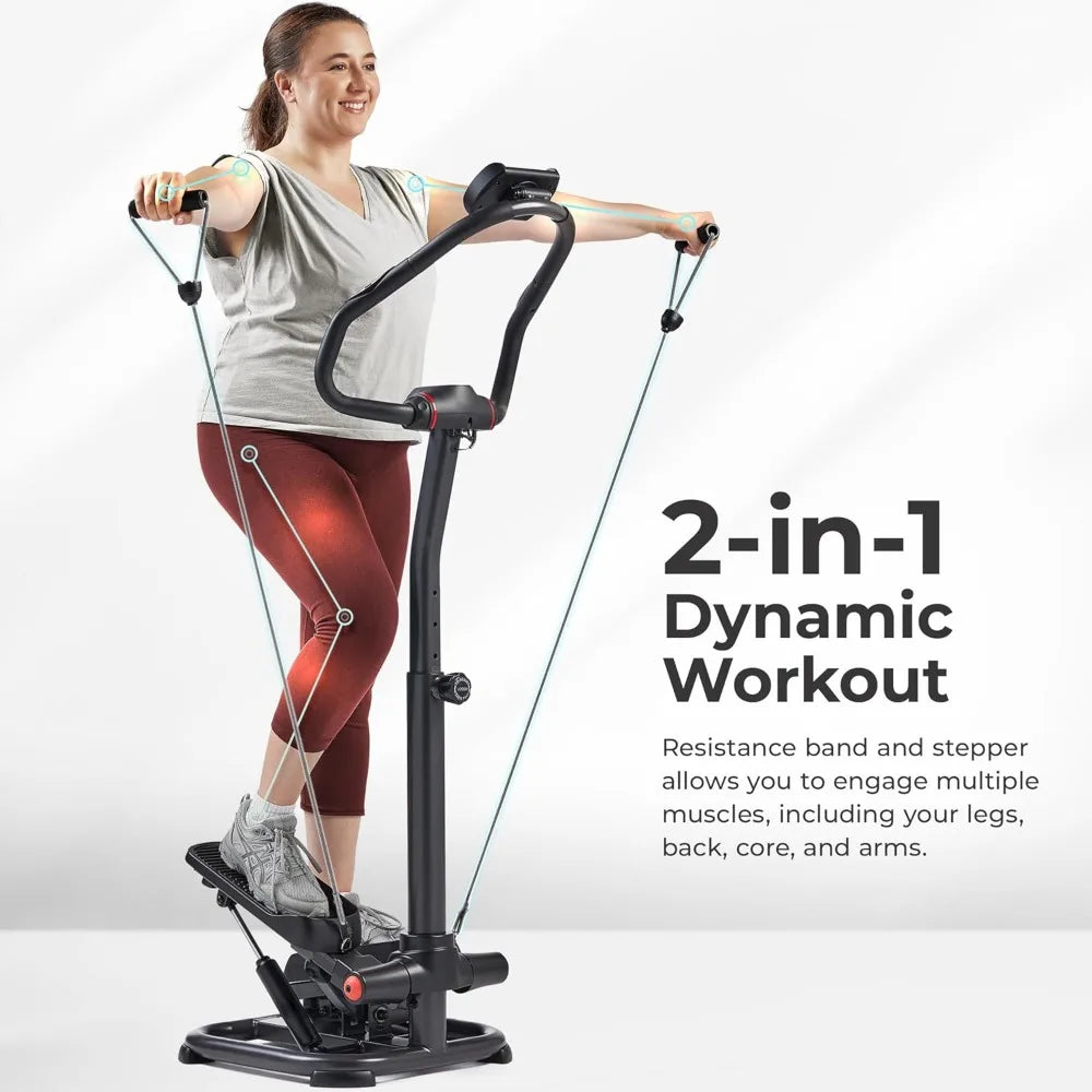 2-in-1 Premium Power Stepper with Resistance Bands/Low-Impact Cardio, Space-Saving, Height-Adjustable, and Optional