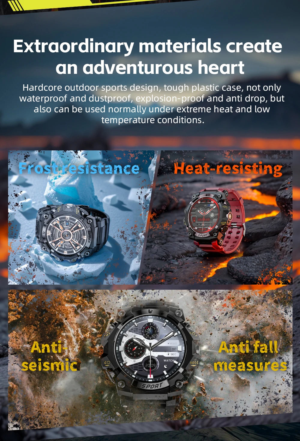 LOKMAT New Rugged Smart Watch Bluetooth Calls Wristband/Fitness Tracker Flashlight Message Push Heart Rate Monitor for Phone