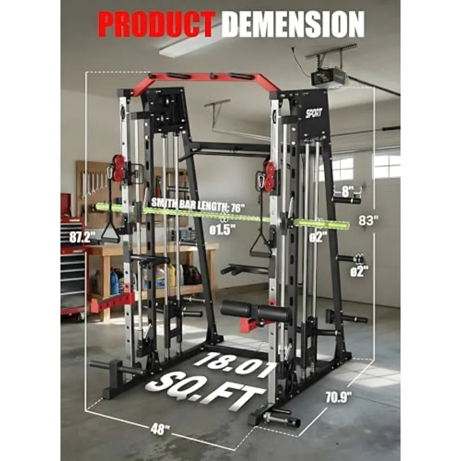 Smith Machine Home Gym All in One Power Cage 2200LBS Workout Equipment/Multifunctional Gym with Squat Rack Cable System LAT Pull