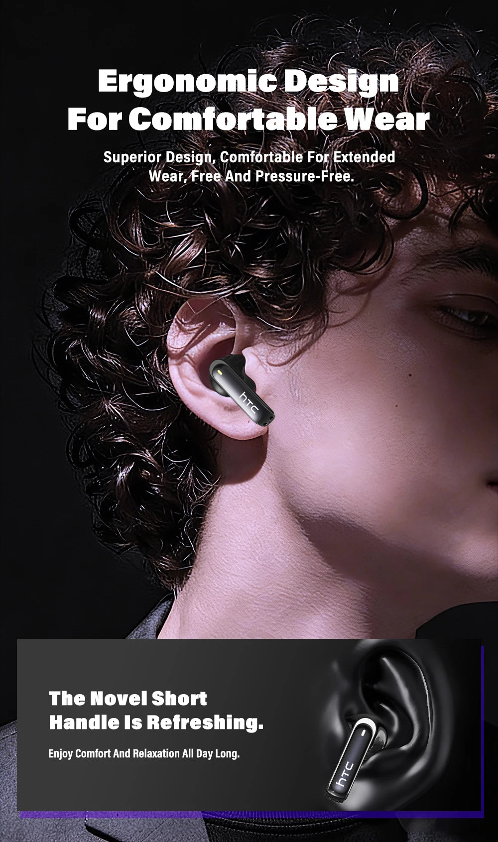 Wireless Headphones Bluetooth HTC NE70 Earphones Microphones/Earbuds AI Translator 30Hours of Battery Life Full HD LCD Display