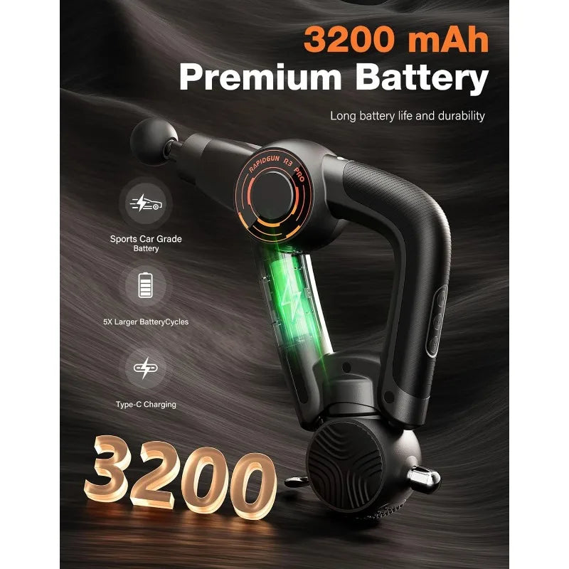 R3 Pro 3-in-1 Massage Gun with Vibration18mm Amplitude & 6500RPM/Deep Tissue Percussion Massager for Pain Relief in Back