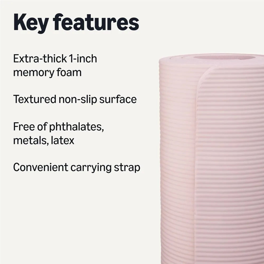 Extra Thick 1 Inch Yoga Mat with Carrying Strap for Women/Home Gym Exercise Pilates Workout Non-Slip Eco-Friendly
