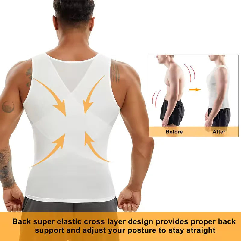 Men's Shapewear Tank Top Gym Sleeveless Vest Cross Mesh Suit/Compression Shirt for Men Slimming Undershirt Tummy Control Body