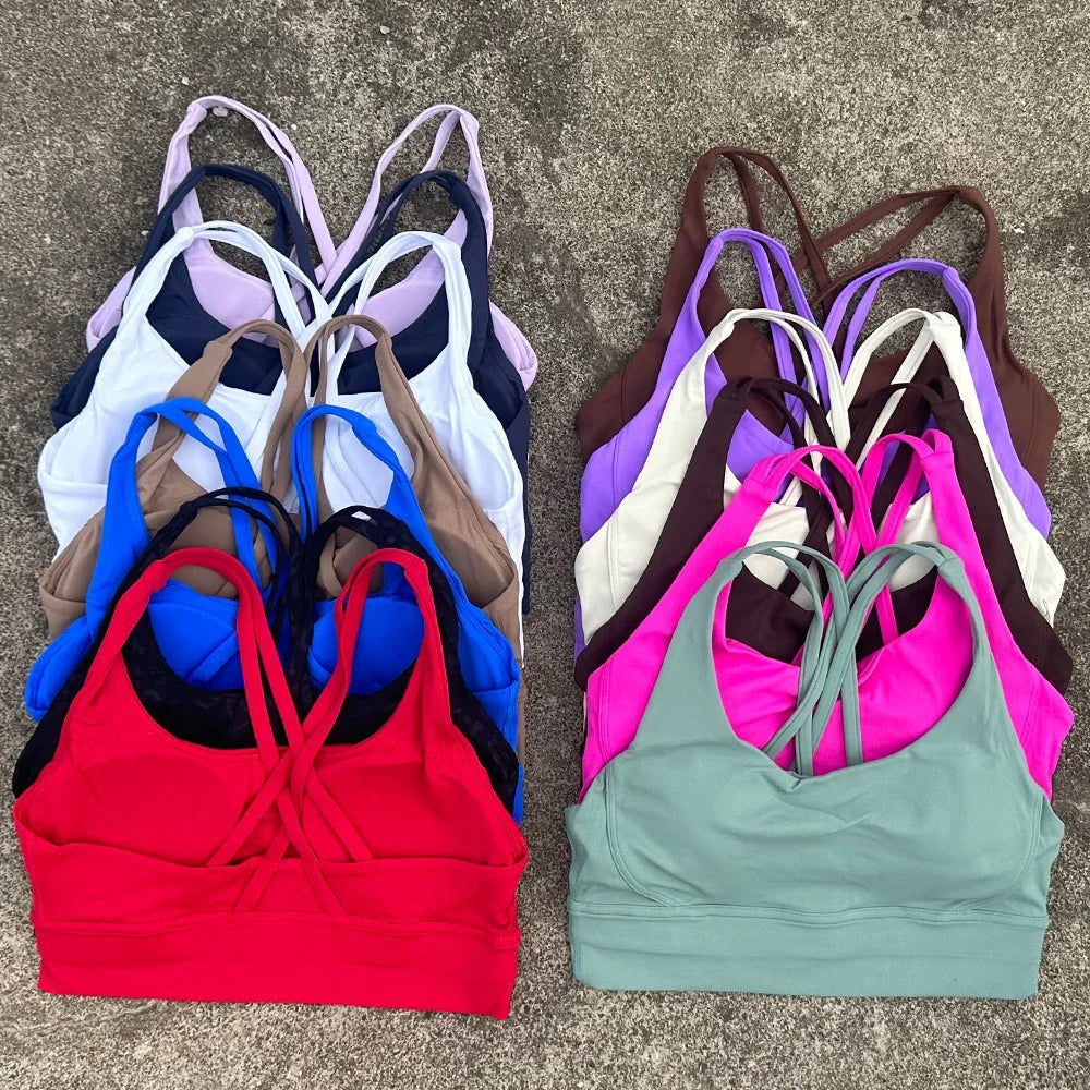 Women Sports Bra Sexy Criss Cross Straps Back High Support/Impact Yoga Underwear Running Fitness Gym Padded Bralette