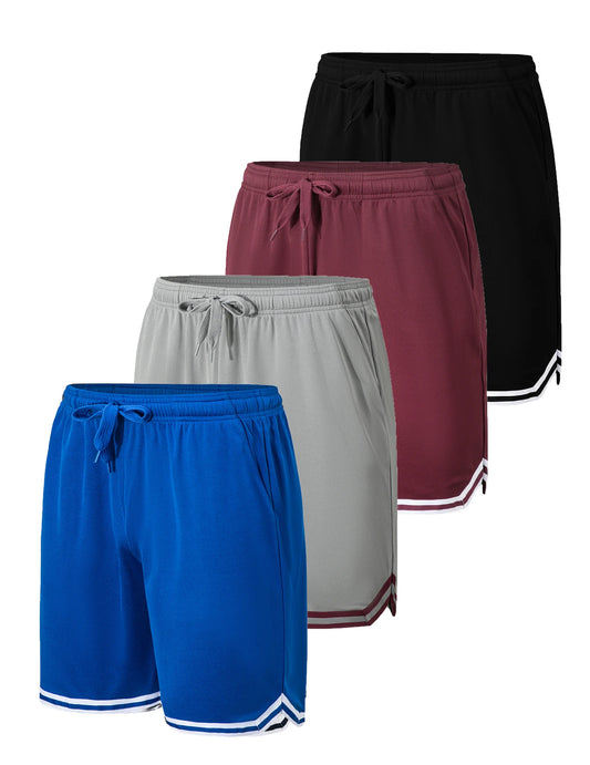4-piece men's sports basketball shorts made of moisture wicking fabric/with drawstring waist and pockets loose summer sportswear