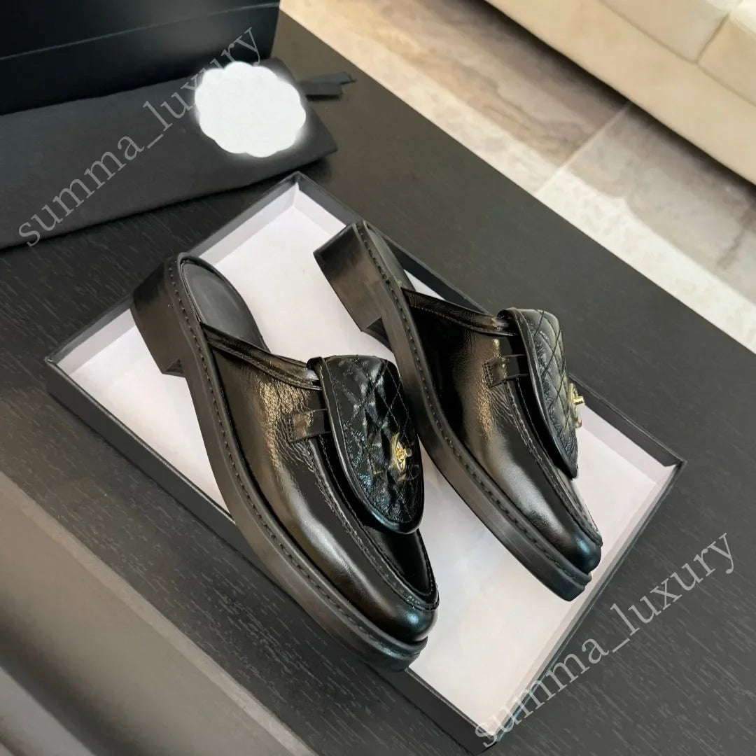 Quilted Turn lock Mules Slides Women Designer Mules mirror quality/Designer Loafers 100% Real Lambskin Size 34-42 Luxury Slip-On
