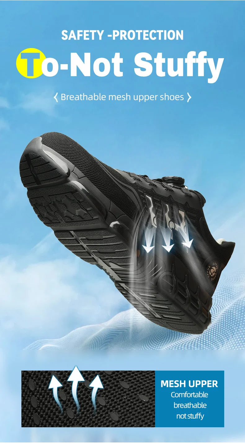 Lace-Free Men's Breathable Casual Work/Safety Shoes with Impact and Puncture Resistance