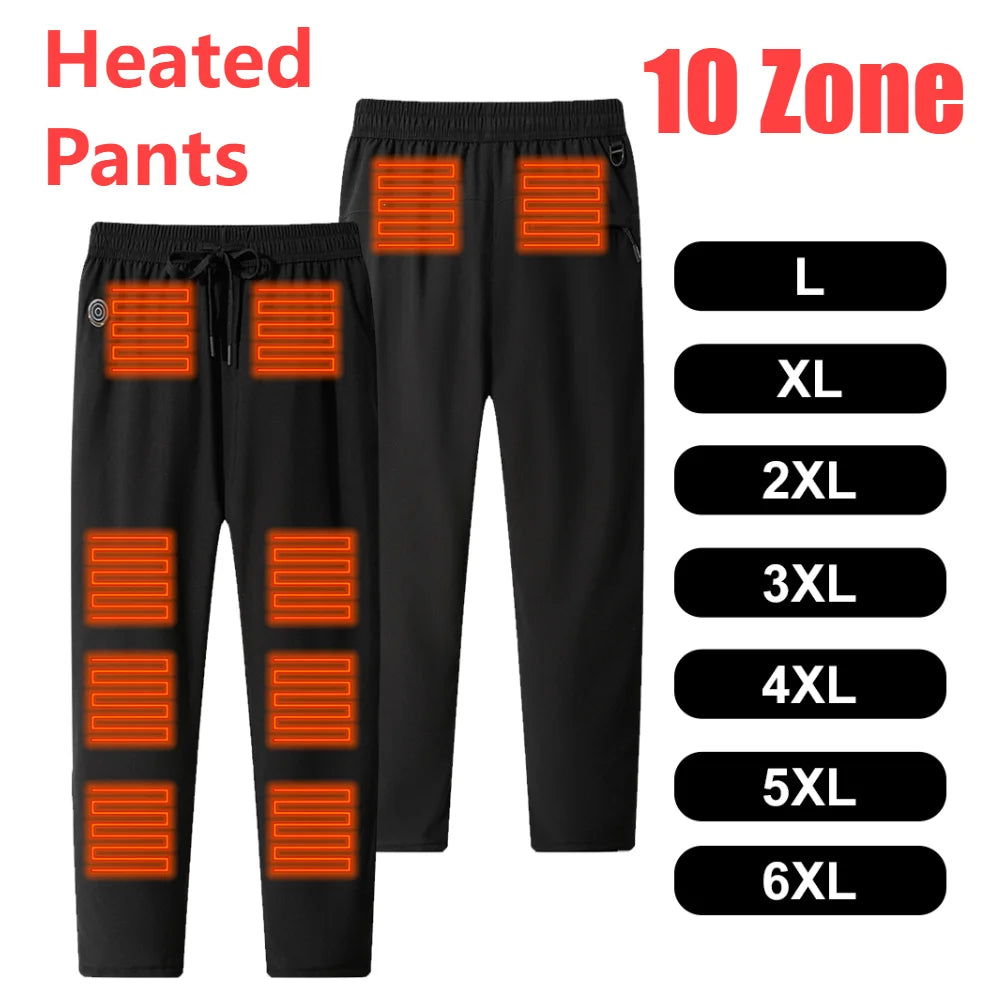 Winter Heated Pants Men Heating Trouser 10 Heating Zone/Electric Thermal Pants Hunting Fishing Hiking Pants L-6XL