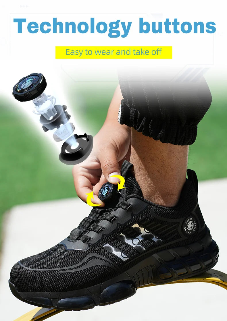 Lace-Free Men's Breathable Casual Work/Safety Shoes with Impact and Puncture Resistance