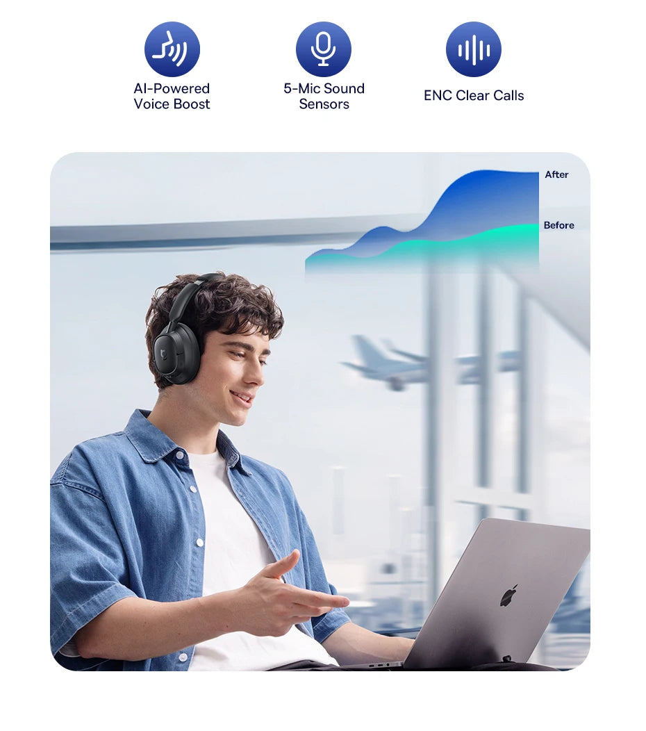 Baseus ANC Wireless Headphones 98% Adaptive/Hybrid Noise Cancelling Headsets Hi-Res LDAC Headphone Bluetooth 6.0