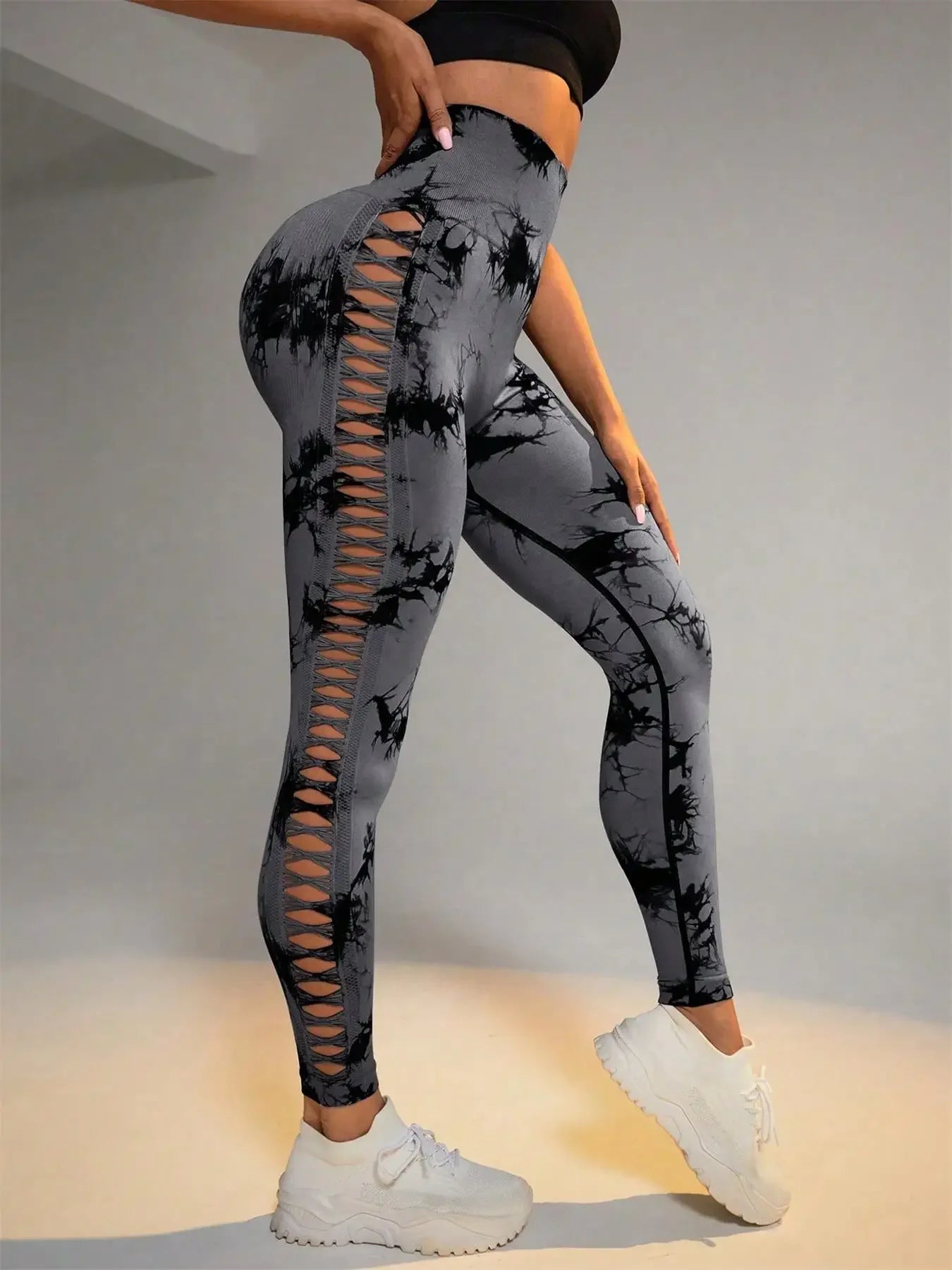 Tie Dye Seamless Leggings for Women High Waist Yoga Pants/Scrunch Butt Lifting Elastic Tights Side mesh design