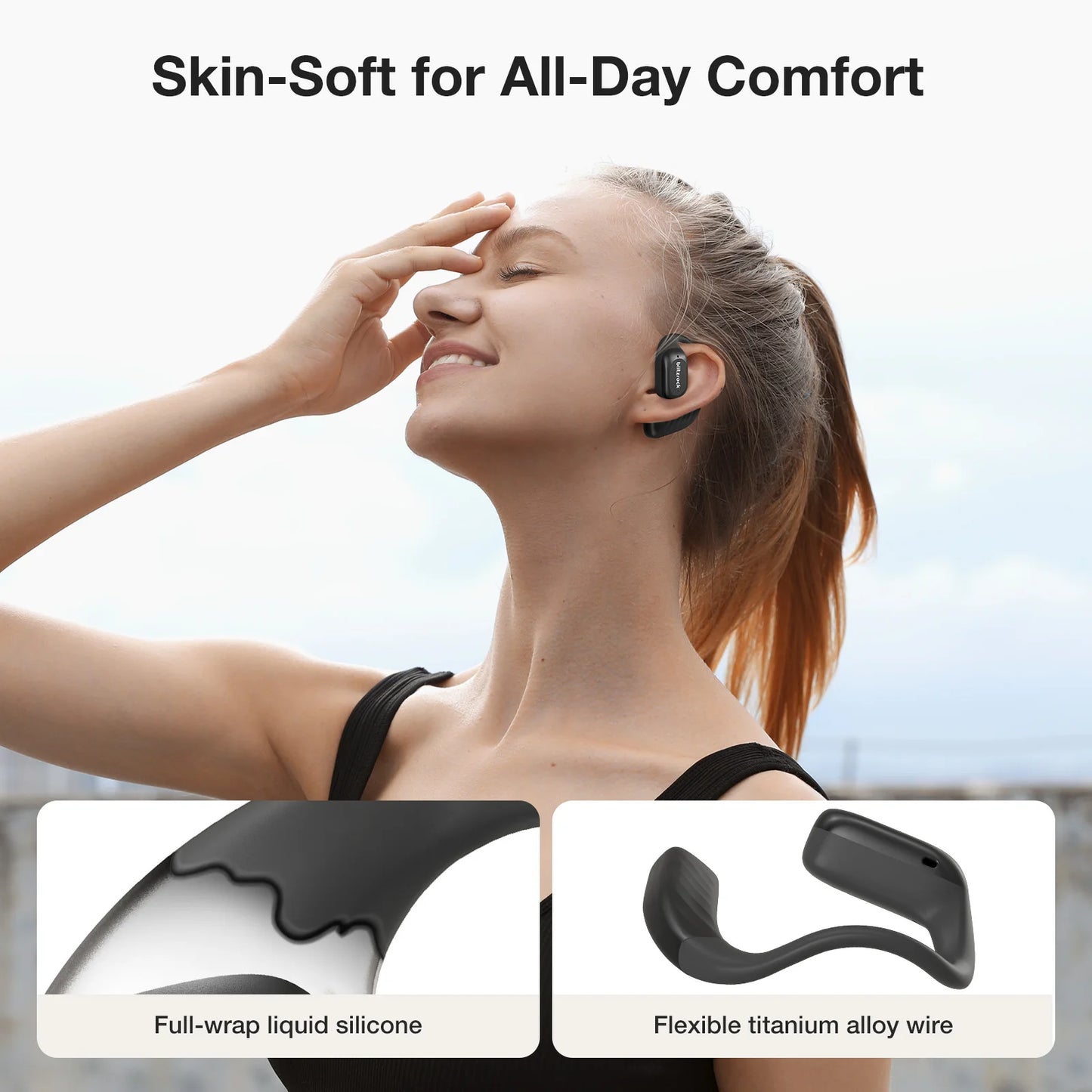 BR-CT3 Open Ear Earbuds bluetooth V5.4 Air Conduction Earhook/Enhanced Bass 4 Mics Clear Calls App Control 28H Earphones